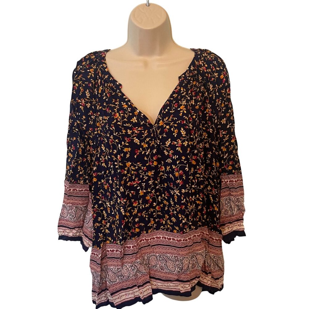 Rose & Thyme Womens Top Size‎ 1X Multicolor Boho Western Floral Paisley Tunic